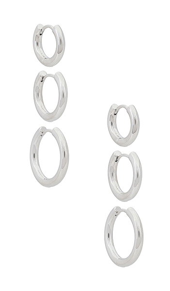  Shashi Triples Hoop Set Of 3 In Metallic Silver. 