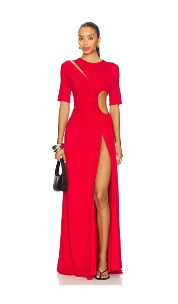  Sid Neigum Gathered Slit Maxi Dress In Red. Size S. Also In Xs. 