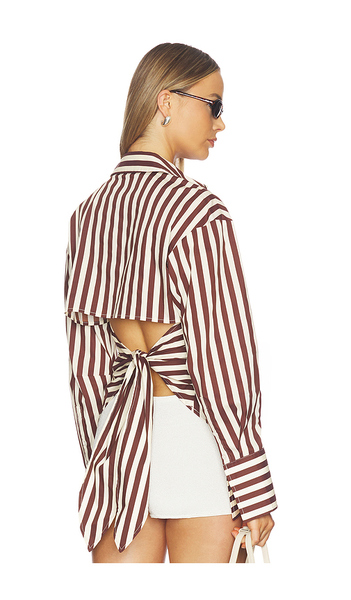  Simonmiller Loch Poplin Button Up In Chocolate,cream. Size S. Also In Xs, M. 