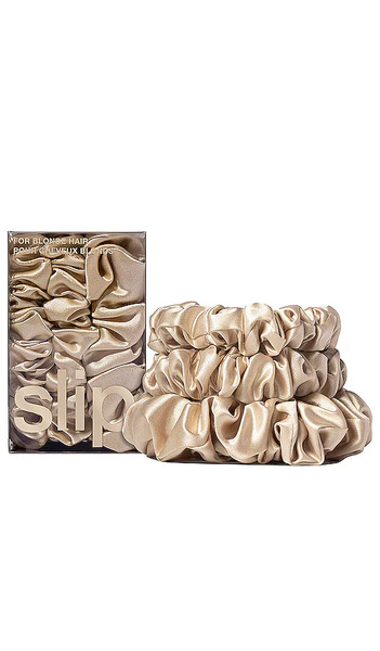  Slip Midi & Large Scrunchie Set Of 3 In Beige. 