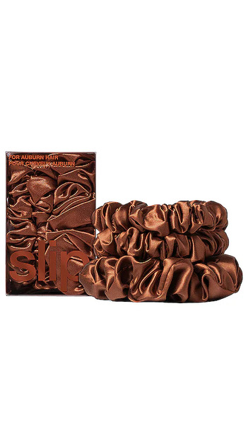  Slip Midi & Large Scrunchie Set Of 3 In Brown. 