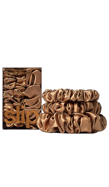  Slip Midi & Large Scrunchie Set Of 3 In Brown. 