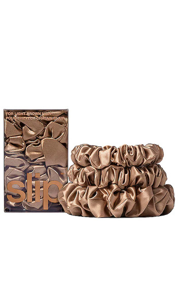  Slip Midi & Large Scrunchie Set Of 3 In Brown. 