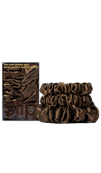  Slip Midi & Large Scrunchie Set Of 3 In Chocolate. 