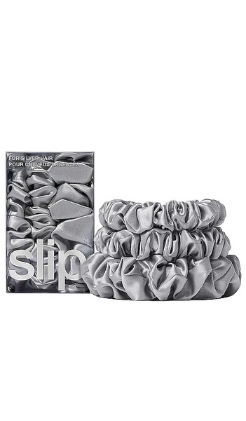  Slip Midi & Large Scrunchie Set Of 3 In Grey. 