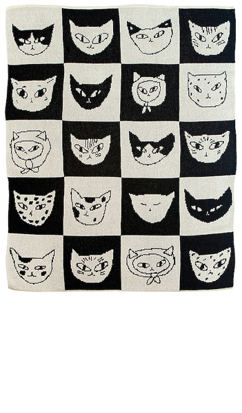  Slowdown Studio Cat Bingo Mini Blanket In Black & White. 