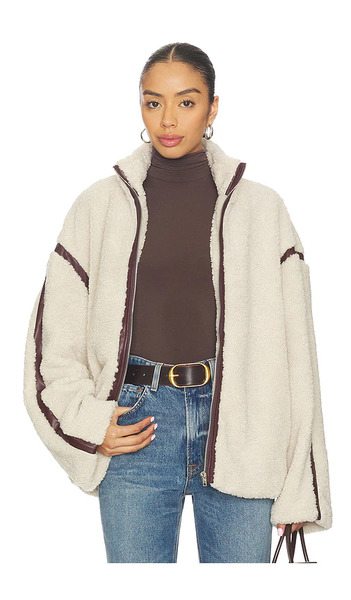  Sndys Tatum Teddy Contrast Jacket In Beige. Size Xs. Also In Xxs, S, M, L. 