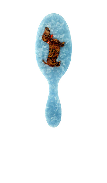  Solar Eclipse Hand-painted Dachshund Dog Acetate 2-1 Daily Hair Brush In Ivory. 