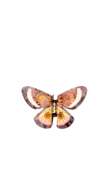  Solar Eclipse Hand-painted Emperor Silk Moth Claw Hair Clip In Brown. 