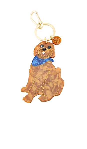  Solar Eclipse Hand-painted Goldendoodle Bag Charm + Keychain In Brown. 