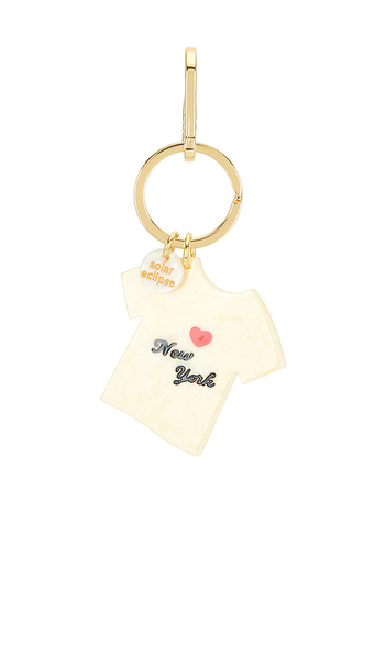  Solar Eclipse Hand-painted Nyc T-shirt Bag Charm + Keychain In Cream. 