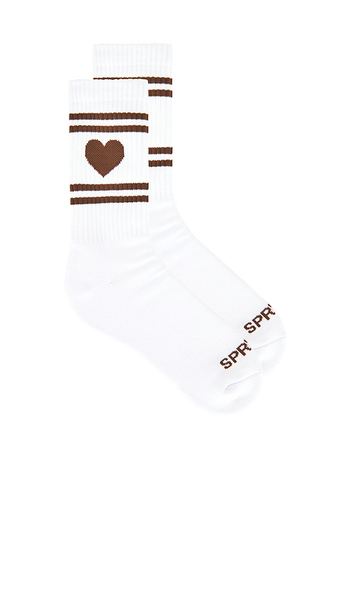  Sprwmn Heart Logo Crew Socks In White. 