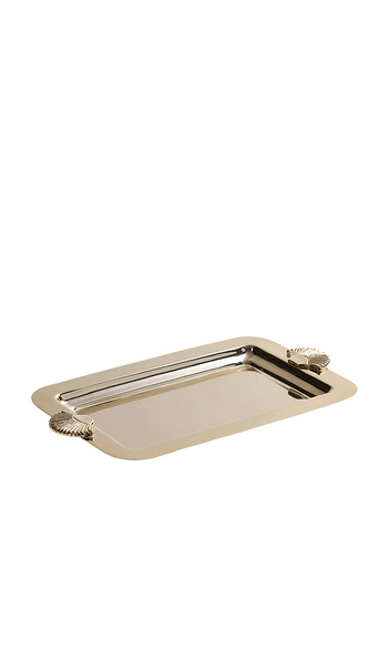  The Favorites Cap Ferrat Shell Design Serving Tray In Polished Nickel In Metallic Silver. 