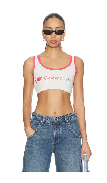  The Laundry Room I Heart Coors Light Super Crop Rib Tank Top In White. Size S. Also In Xs, M, L, Xl. 