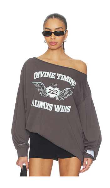  The Mayfair Group Orebella By Bella Hadid X Mayfair Hadid Divine Timing 222 Off-shoulder Longsleeve Top In Grey. Size M/l. Also In L/xl. 
