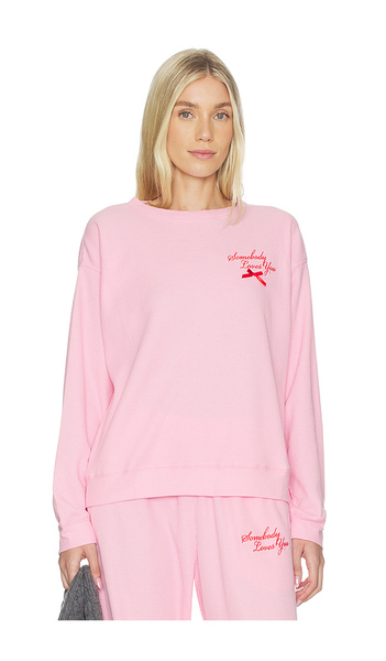  The Mayfair Group Somebody Love You Waffle Crewneck Sweatshirt In Pink. Size S/m. Also In Xs, M/l, L/xl. 