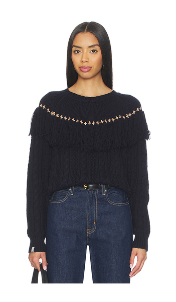  The Upside Clara Tassle Knit Sweater In Navy. Size S. Also In Xs, M, L. 