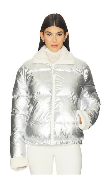  The Upside Lotti Reversible Puffer Jacket In Metallic Silver, Grey. Size Xs. Also In S, M, L. 