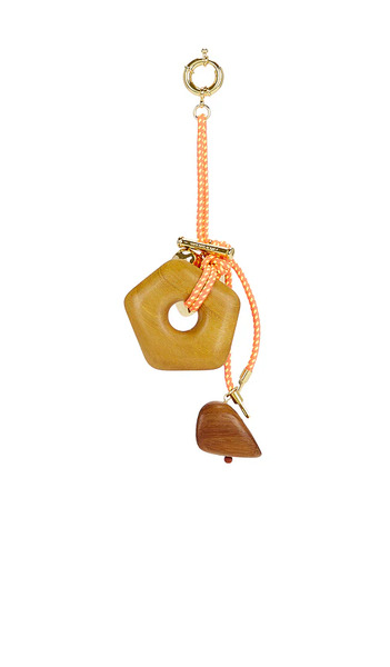 Timeless Pearly Wood & Gold Charms Rope Keychain In Brown. 