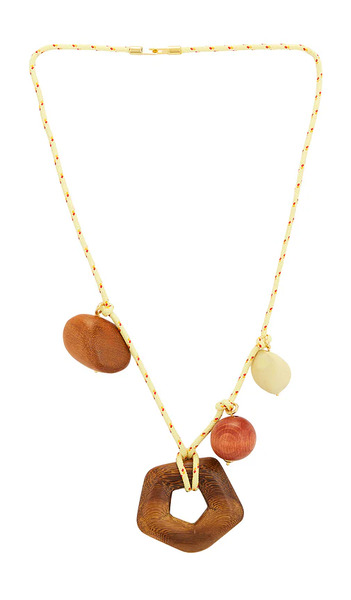  Timeless Pearly Wooden Charms Necklace In Yellow. 