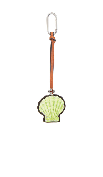  Tory Burch Leather Shell Key Fob In Green. 