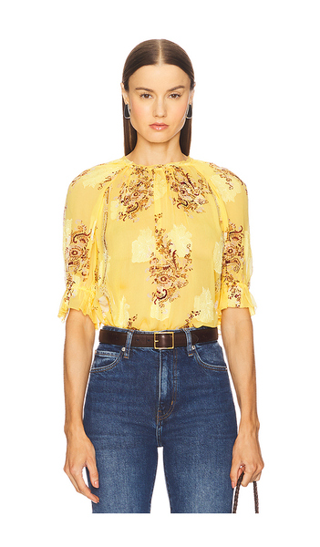  Ulla Johnson Pippa Short Sleeve Blouse In Yellow. Size 2. Also In 12. 