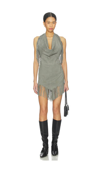  Understated Leather Fringe Mini Dress In Green. Size S. Also In M, L, Xl. 