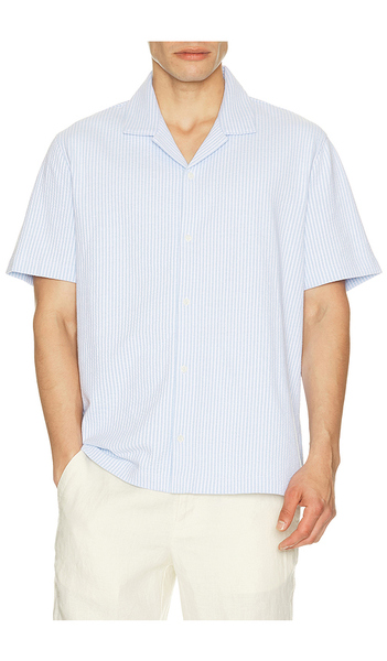  Vince Seersucker Stripe Short Sleeve Cabana Shirt In Baby Blue. Size S. Also In M, L, Xl/1x, Xxl/2x. 
