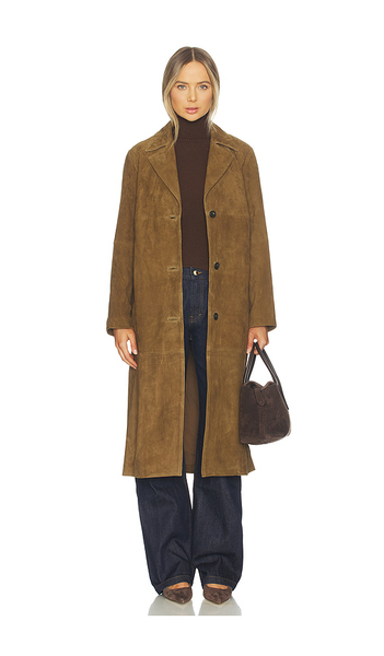 Vince Suede Leather Long Coat In Brown. Size Xs. Also In M, L. 