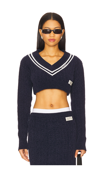  We11done Cable Cropped Sweater In Navy. Size S. Also In M, L. 