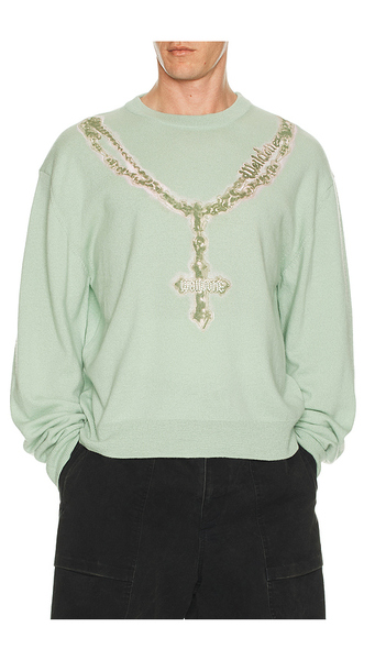  We11done Pearl Logo Necklace Print Pullover In Mint. Size S. Also In M, L. 