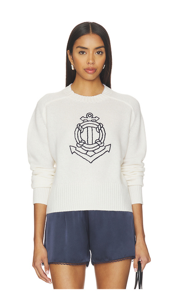  White & Warren Featherweight Cashmere Nautical Embroidered Sweater In White. Size Xs. Also In S, M, L. 