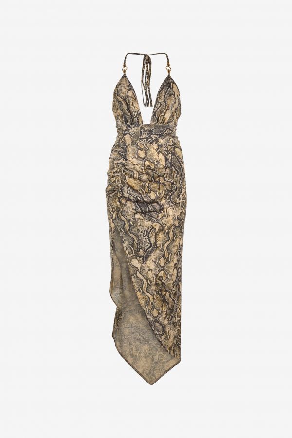  Roberto Cavalli Asymmetrical Dress With Python Print - Female Ready To Wear Light Brown 50 