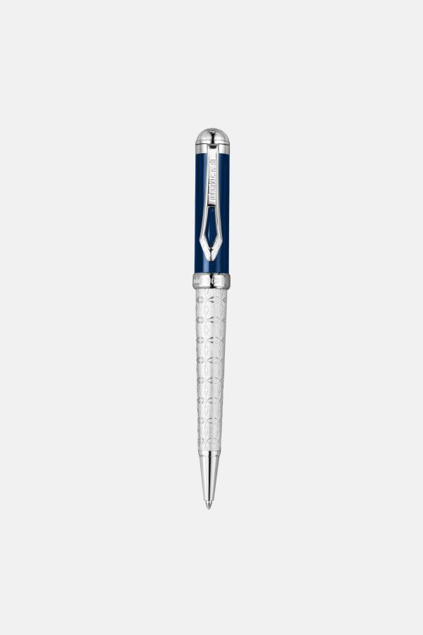  Roberto Cavalli Roberto Cavalli Ballpoint Pen, Silver Color & Blue Lacquer -  Accessories Silver Blue Unica 