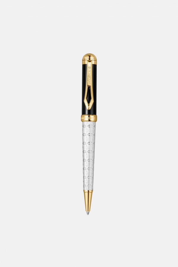  Roberto Cavalli Roberto Cavalli Ballpoint Pen, Two Tone Silver & Gold Color & Black Lacquer -  Pens Silver & Gold Unica 