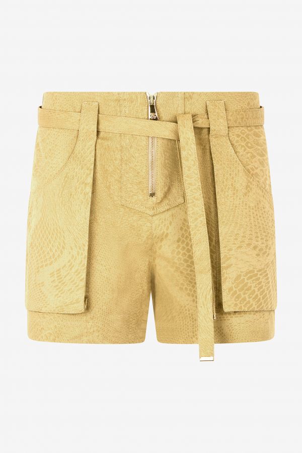  Roberto Cavalli Belted Shorts With Python Print - Female Ready To Wear Light Brown 40 