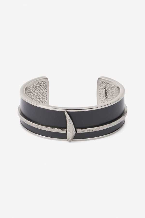  Roberto Cavalli Black And Palladium Rigid Bracelet With Fang - Male Promo Sale Fw2025 Palladium Black Unica 