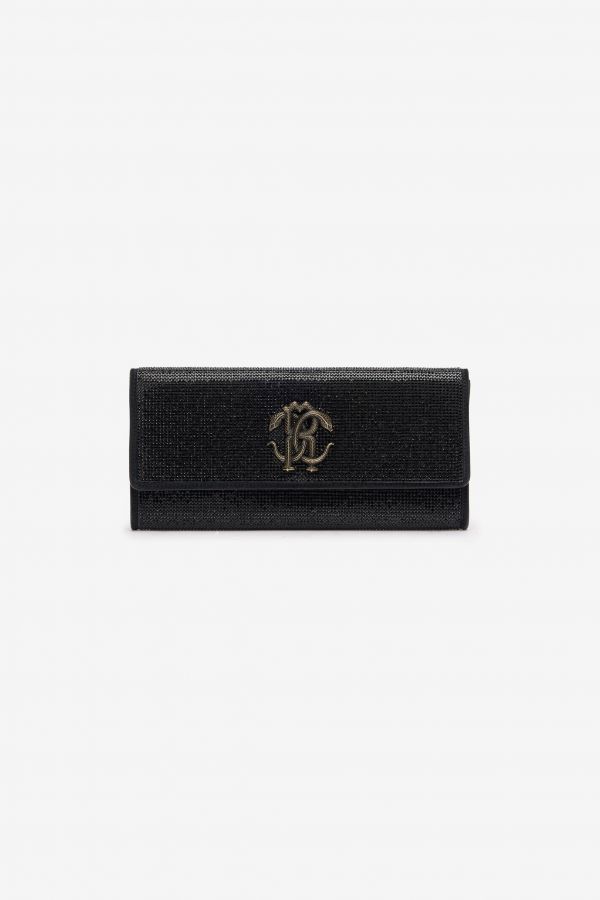  Roberto Cavalli Black Crystal-embellished Pochette Bag With Mirror Snake Monogram - Female Bags Black Unica 