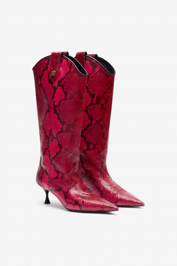  Roberto Cavalli Boots With Python Print - Female Shoes Fuchsia 37 