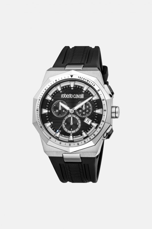 Roberto Cavalli Roberto Cavalli By Franck Muller Men’s Chronograph Watch - Male Watches Black Silver 44~mm 
