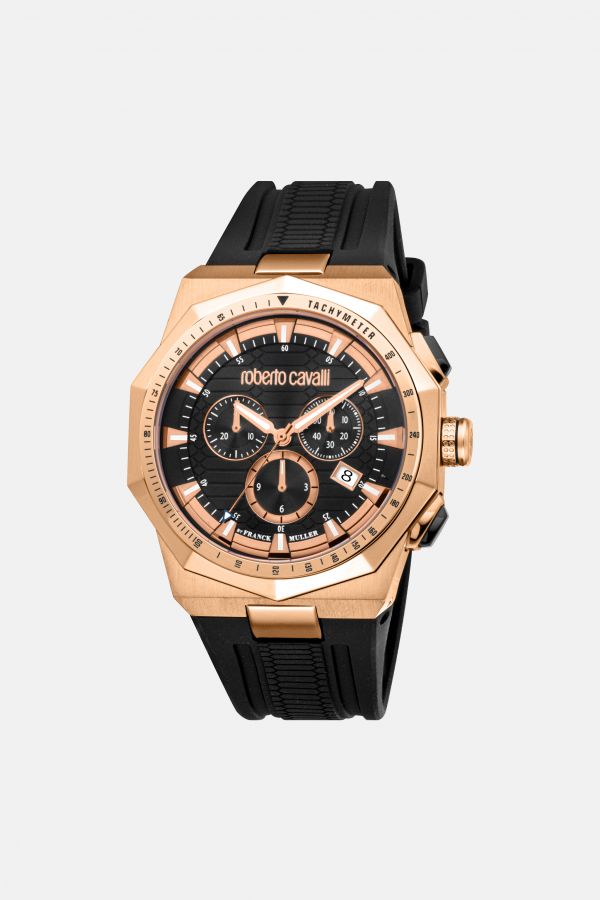 Roberto Cavalli Roberto Cavalli By Franck Muller Men’s Chronograph Watch - Male Watches Rose Gold Black 44~mm 