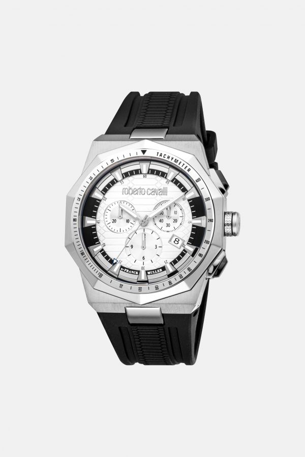  Roberto Cavalli Roberto Cavalli By Franck Muller Men’s Chronograph Watch - Male Watches Silver Black 44~mm 