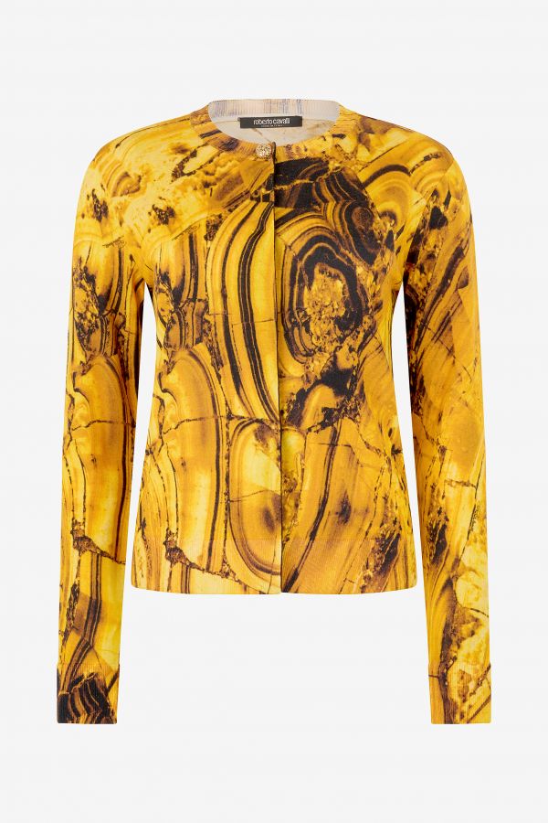  Roberto Cavalli Cardigan With Amber Print - Female  Yellow M 