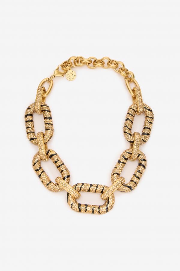  Roberto Cavalli Chain Necklace With Crystals And Tiger Skin Pattern - Female Fashion Jewelry Gold Unica 
