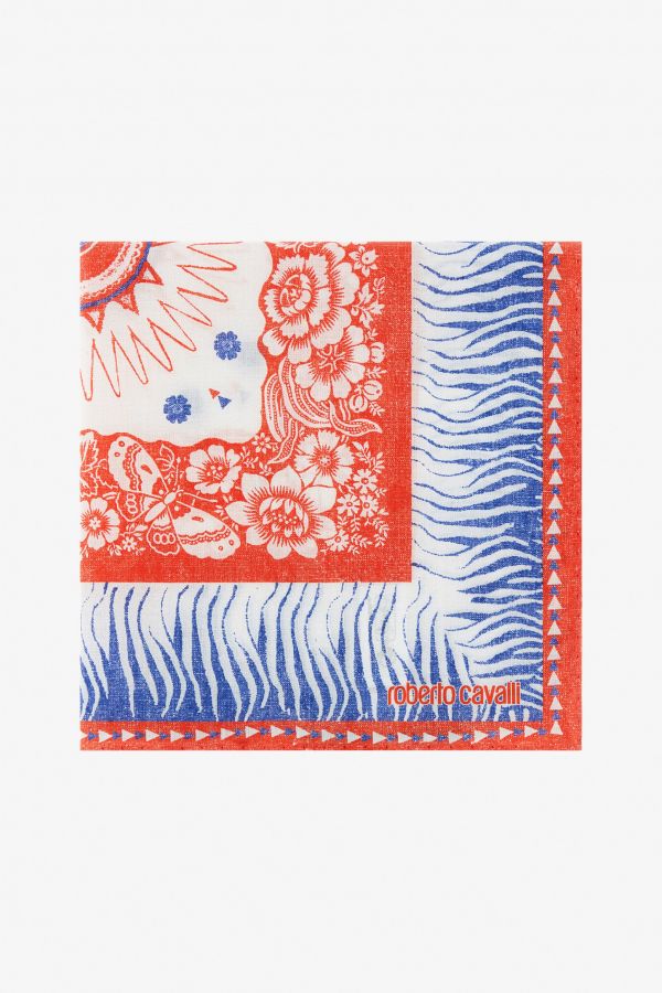  Roberto Cavalli Cotton Scarf With Zebra Pattern And Logo - Male  Blue Unica 