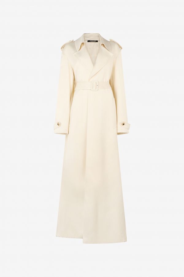  Roberto Cavalli Extra-long Ivory Trench Coat With Pleated Detailing - Female Coats & Jackets Ivory 38 