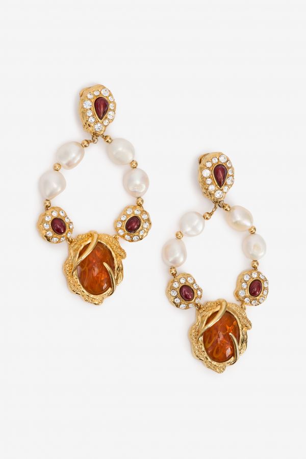  Roberto Cavalli Golden Earrings With Pearls And Topaz-effect Stones - Female  Oro/topazio/bianco Unica 