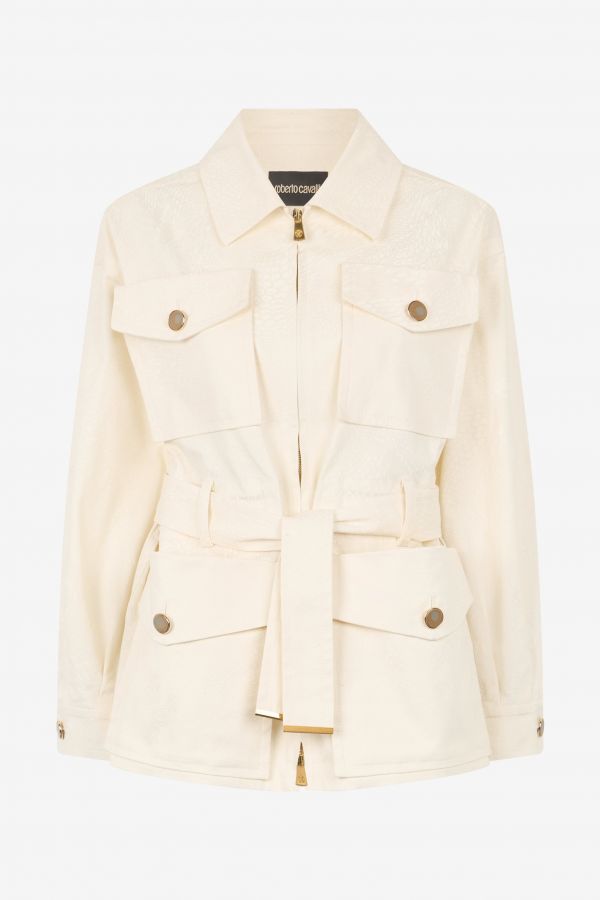  Roberto Cavalli Jacket With Belt And Python Pattern - Female Ready To Wear Ivory 38 