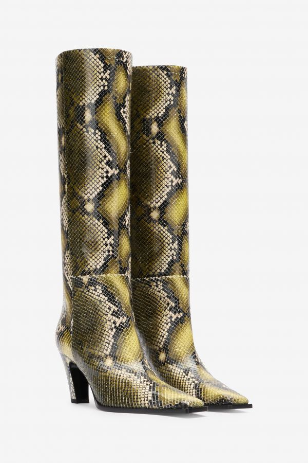  Roberto Cavalli Knee-high Boots With Python Print - Female Shoes Dark Green 36 