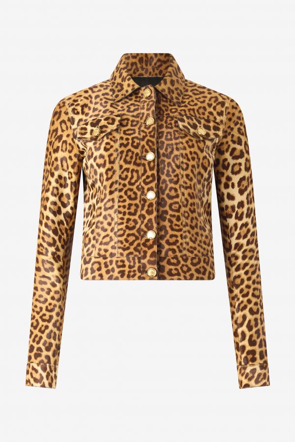  Roberto Cavalli Leather Jacket With Leopard Skin Print - Female  Brown 40 